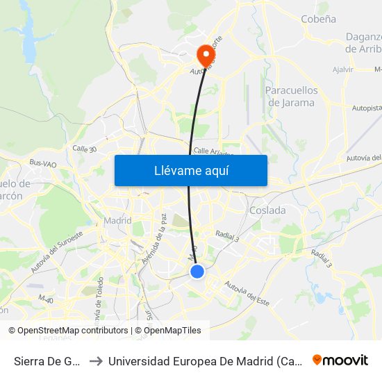 Sierra De Guadalupe to Universidad Europea De Madrid (Campus De Alcobendas) map