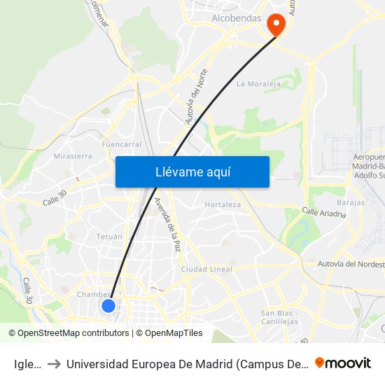Iglesia to Universidad Europea De Madrid (Campus De Alcobendas) map