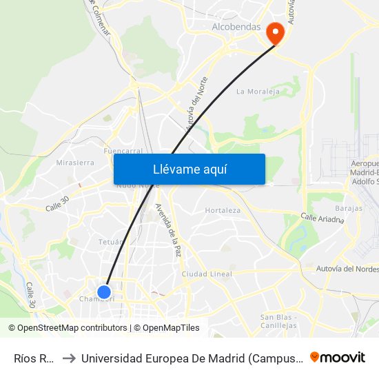 Ríos Rosas to Universidad Europea De Madrid (Campus De Alcobendas) map