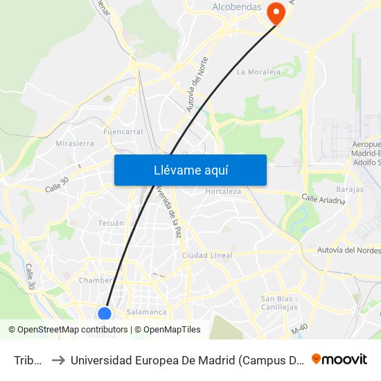 Tribunal to Universidad Europea De Madrid (Campus De Alcobendas) map