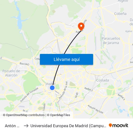 Antón Martín to Universidad Europea De Madrid (Campus De Alcobendas) map