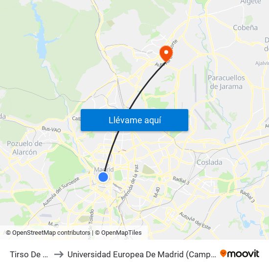 Tirso De Molina to Universidad Europea De Madrid (Campus De Alcobendas) map