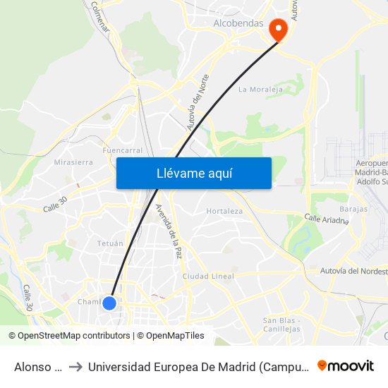 Alonso Cano to Universidad Europea De Madrid (Campus De Alcobendas) map