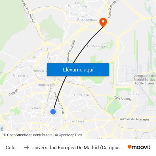 Colombia to Universidad Europea De Madrid (Campus De Alcobendas) map