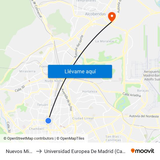 Nuevos Ministerios to Universidad Europea De Madrid (Campus De Alcobendas) map