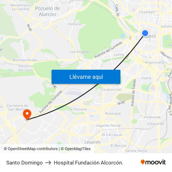 Santo Domingo to Hospital Fundación Alcorcón. map