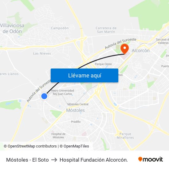 Móstoles - El Soto to Hospital Fundación Alcorcón. map