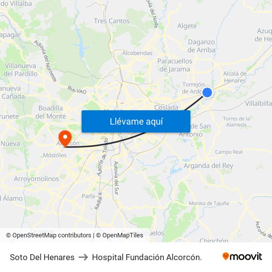 Soto Del Henares to Hospital Fundación Alcorcón. map