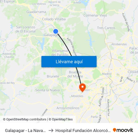 Galapagar - La Navata to Hospital Fundación Alcorcón. map