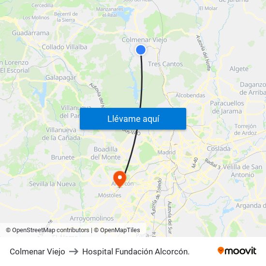 Colmenar Viejo to Hospital Fundación Alcorcón. map