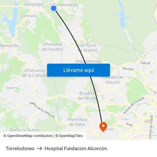 Torrelodones to Hospital Fundación Alcorcón. map