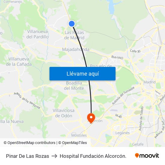 Pinar De Las Rozas to Hospital Fundación Alcorcón. map