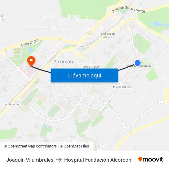 Joaquín Vilumbrales to Hospital Fundación Alcorcón. map