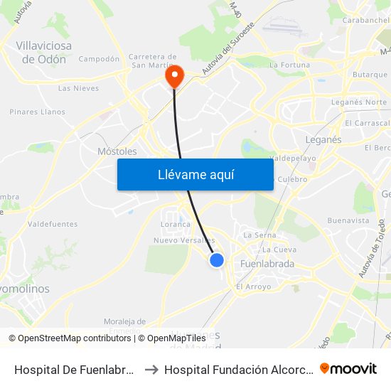 Hospital De Fuenlabrada to Hospital Fundación Alcorcón. map