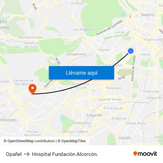 Opañel to Hospital Fundación Alcorcón. map