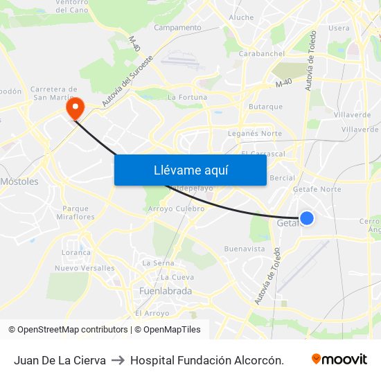 Juan De La Cierva to Hospital Fundación Alcorcón. map
