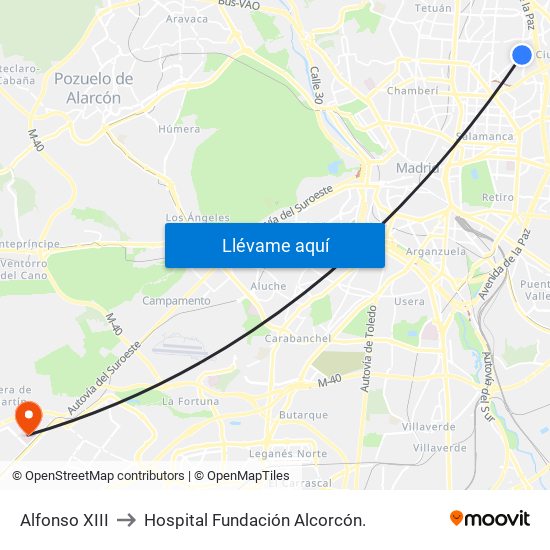 Alfonso XIII to Hospital Fundación Alcorcón. map