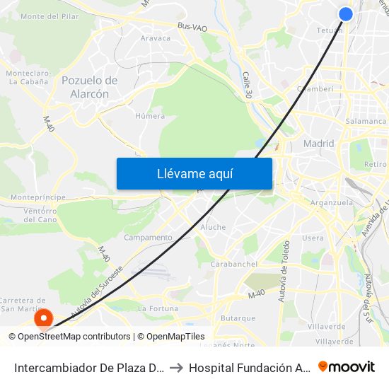 Intercambiador De Plaza De Castilla to Hospital Fundación Alcorcón. map