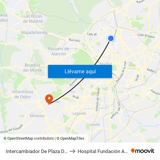 Intercambiador De Plaza De Castilla to Hospital Fundación Alcorcón. map