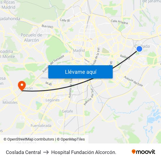 Coslada Central to Hospital Fundación Alcorcón. map