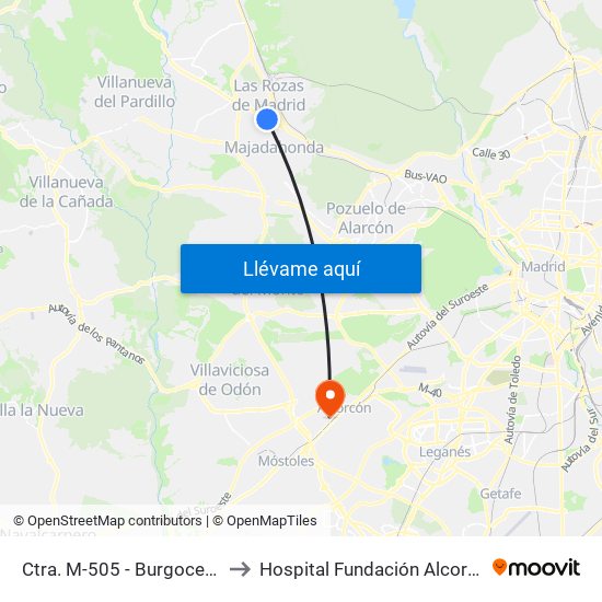 Ctra. M-505 - Burgocentro to Hospital Fundación Alcorcón. map