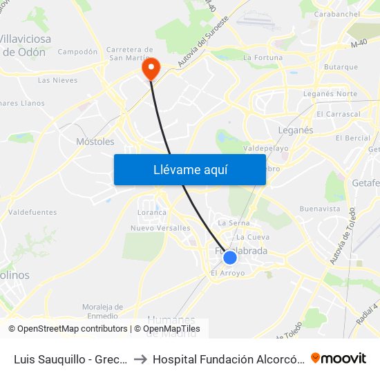 Luis Sauquillo - Grecia to Hospital Fundación Alcorcón. map