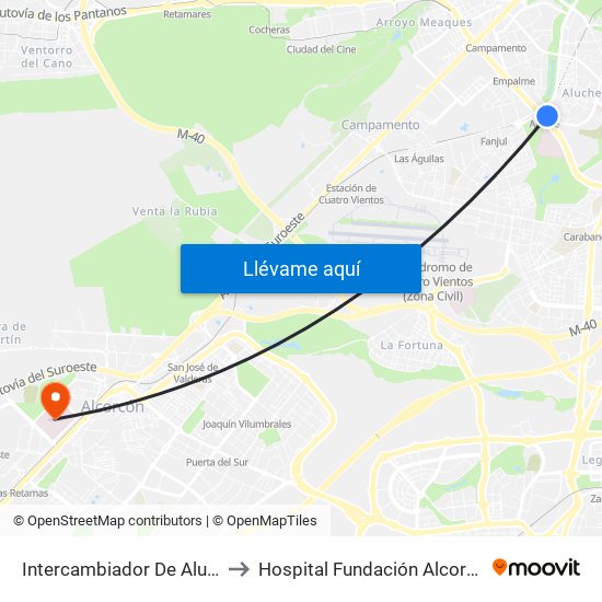 Intercambiador De Aluche to Hospital Fundación Alcorcón. map