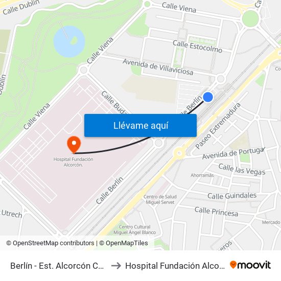 Berlín - Est. Alcorcón Central to Hospital Fundación Alcorcón. map