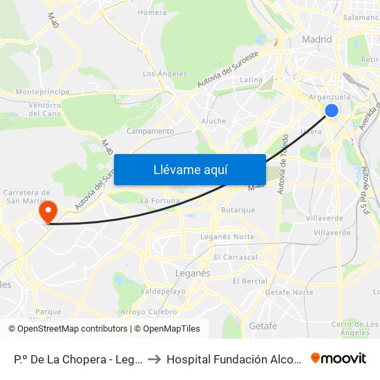 P.º De La Chopera - Legazpi to Hospital Fundación Alcorcón. map