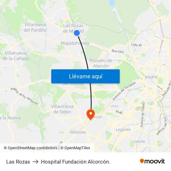 Las Rozas to Hospital Fundación Alcorcón. map
