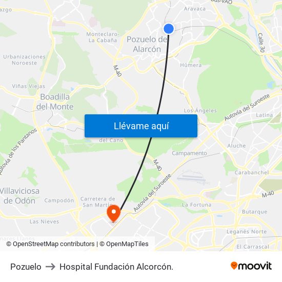 Pozuelo to Hospital Fundación Alcorcón. map