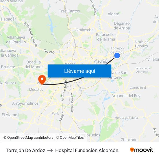 Torrejón De Ardoz to Hospital Fundación Alcorcón. map