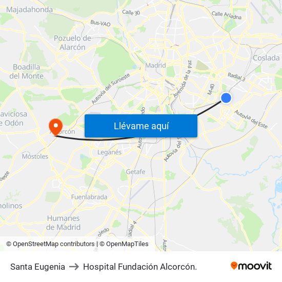 Santa Eugenia to Hospital Fundación Alcorcón. map