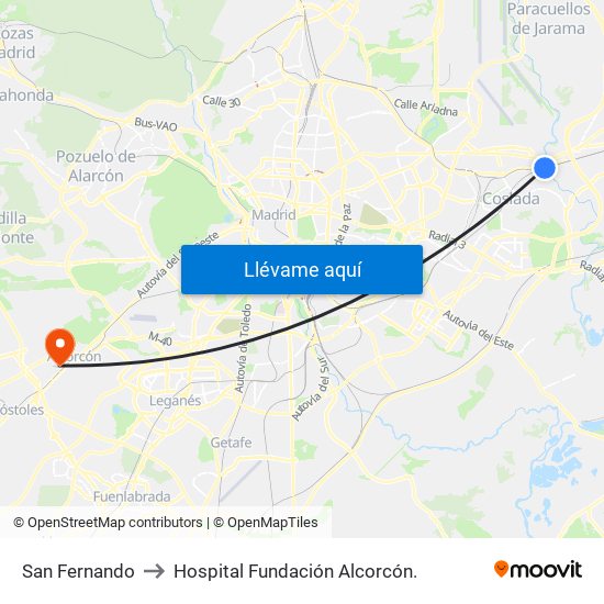 San Fernando to Hospital Fundación Alcorcón. map
