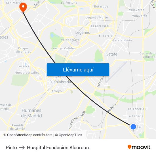 Pinto to Hospital Fundación Alcorcón. map