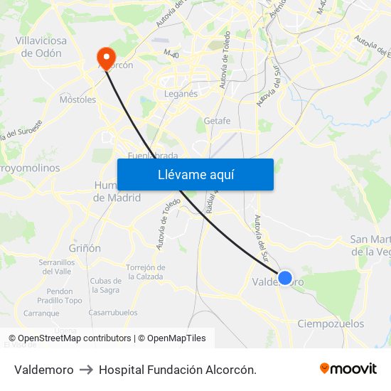 Valdemoro to Hospital Fundación Alcorcón. map
