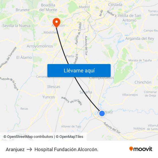 Aranjuez to Hospital Fundación Alcorcón. map