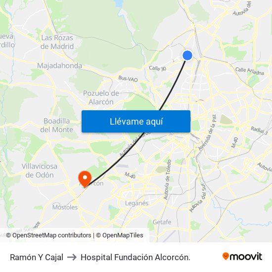 Ramón Y Cajal to Hospital Fundación Alcorcón. map