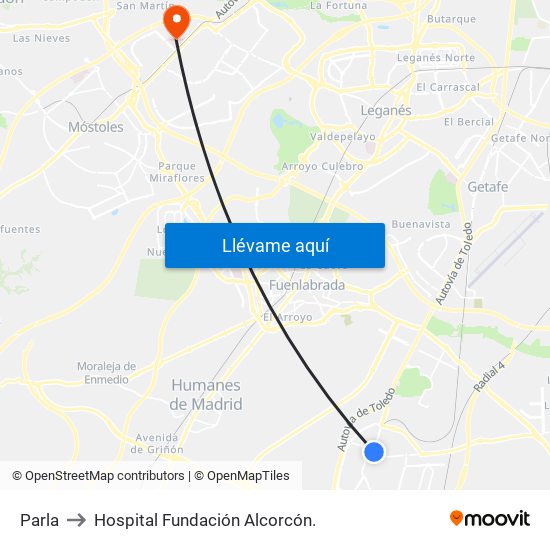 Parla to Hospital Fundación Alcorcón. map