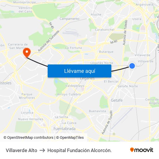 Villaverde Alto to Hospital Fundación Alcorcón. map