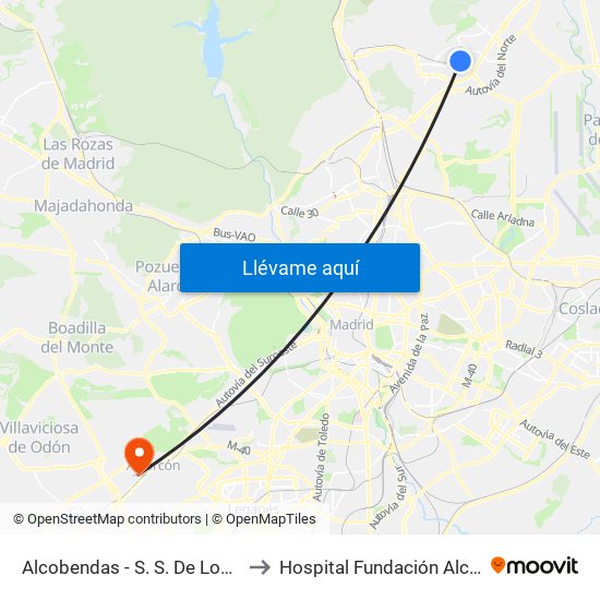 Alcobendas - S. S. De Los Reyes to Hospital Fundación Alcorcón. map