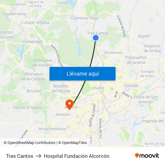 Tres Cantos to Hospital Fundación Alcorcón. map