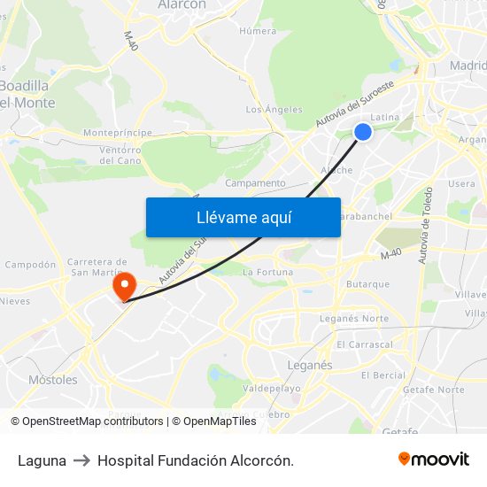 Laguna to Hospital Fundación Alcorcón. map