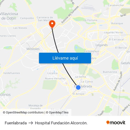 Fuenlabrada to Hospital Fundación Alcorcón. map