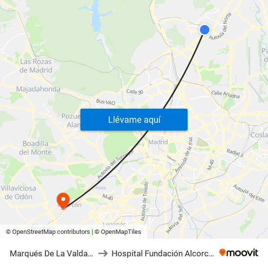 Marqués De La Valdavia to Hospital Fundación Alcorcón. map