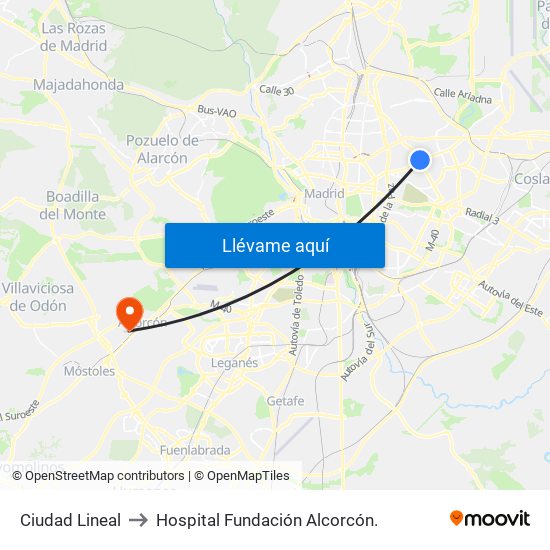Ciudad Lineal to Hospital Fundación Alcorcón. map