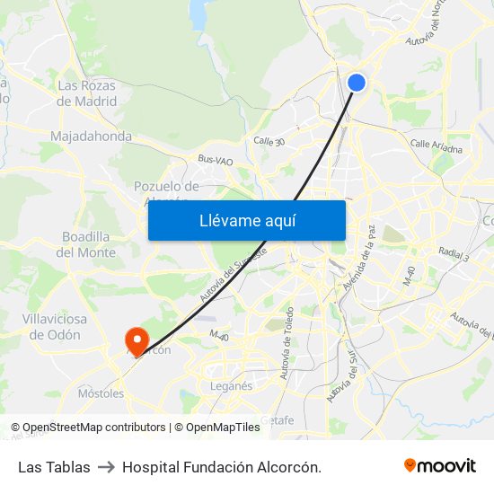 Las Tablas to Hospital Fundación Alcorcón. map