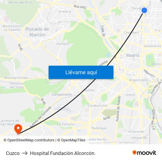 Cuzco to Hospital Fundación Alcorcón. map