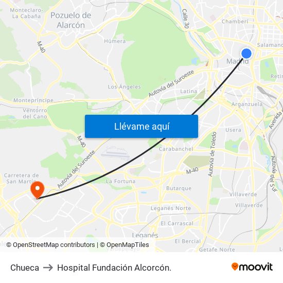 Chueca to Hospital Fundación Alcorcón. map