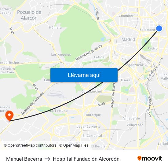 Manuel Becerra to Hospital Fundación Alcorcón. map